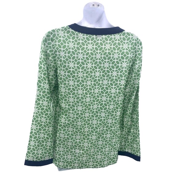 Vineyard Vines Womens Blouse XS Preppy Green Print Blue Cotton Silk Tunic Top - Picture 2 of 5